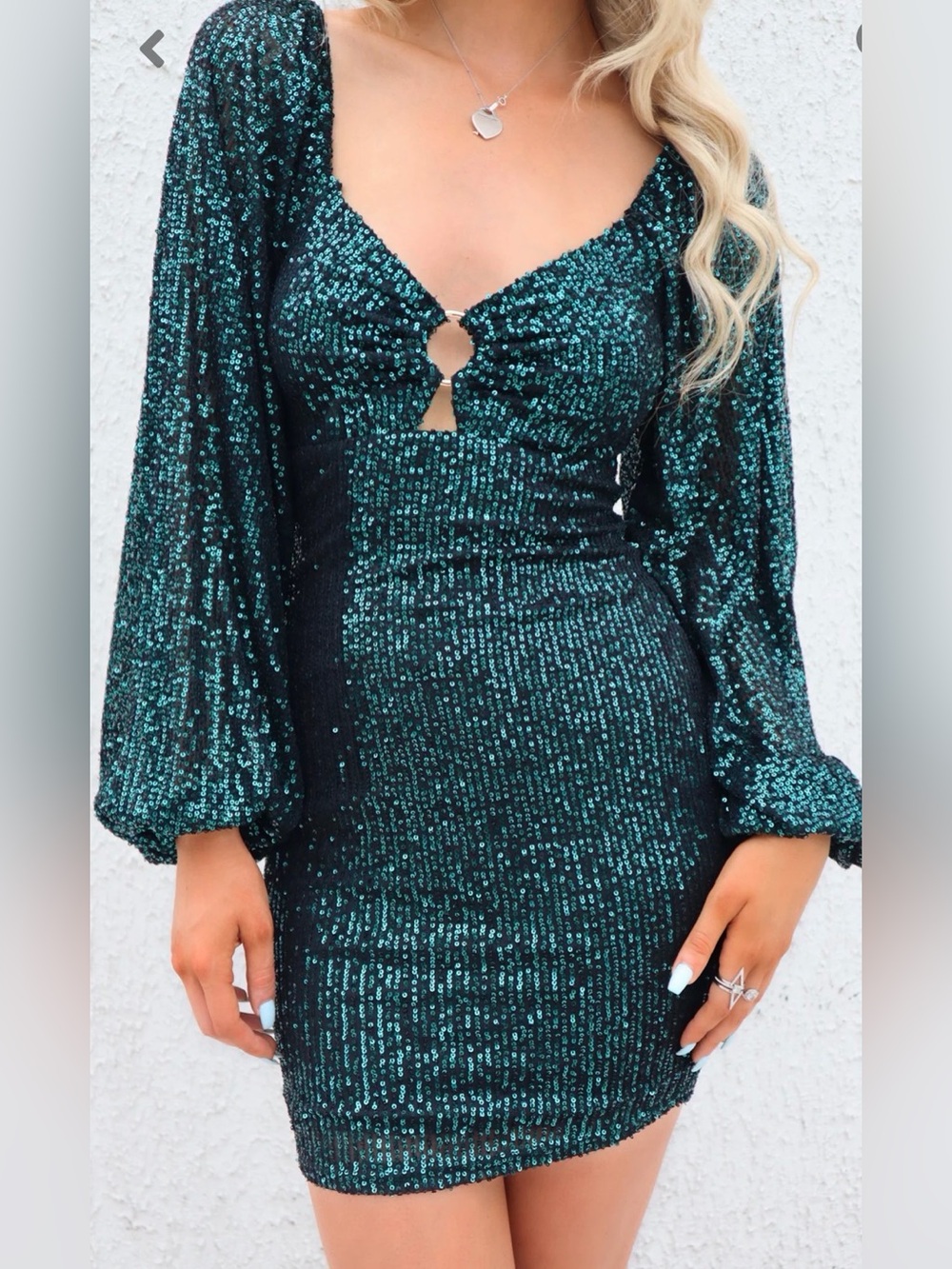 Emerald Sequin Long-Sleeve Mini Dress